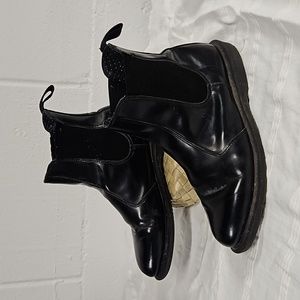 Black Leather Dr. Marten Slip on Boots